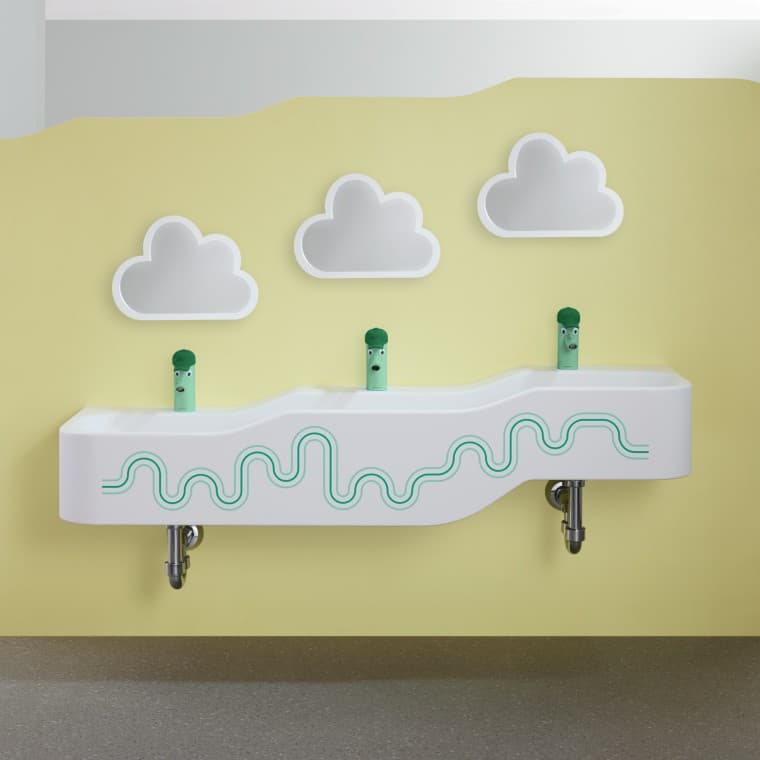 Geberit Bambini játék- és mosakodótér sötétzöld és világoszöld színben Geberit Bambini játék- és mosakodótér sötétzöld és világoszöld színben