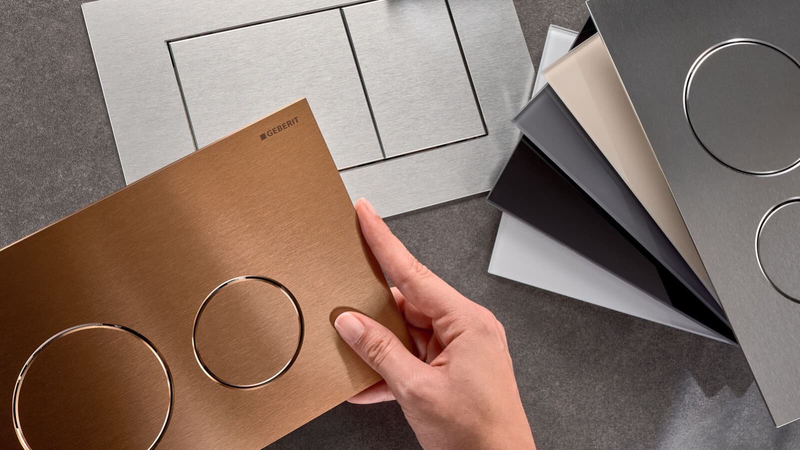 Geberit Sigma40 működtetőlapok különböző felületekkel és gombformákkal Geberit Sigma40 működtetőlapok különböző felületekkel és gombformákkal