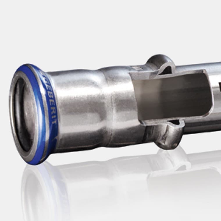 A Geberit Mapress rozsdamentes acél rendszercső és karmantyú keresztmetszete A Geberit Mapress rozsdamentes acél rendszercső és karmantyú keresztmetszete